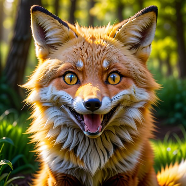 Image d'un renard jaune souriant