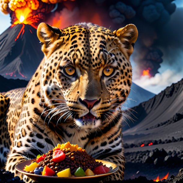 Foto de una comida de un leopardo en el volcán