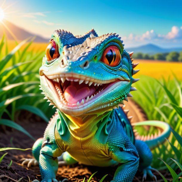 Photo of a smiling of a lizard on the field