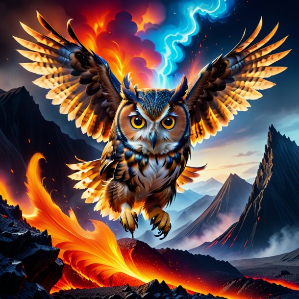 Picture of a jumping of a owl in the volcano