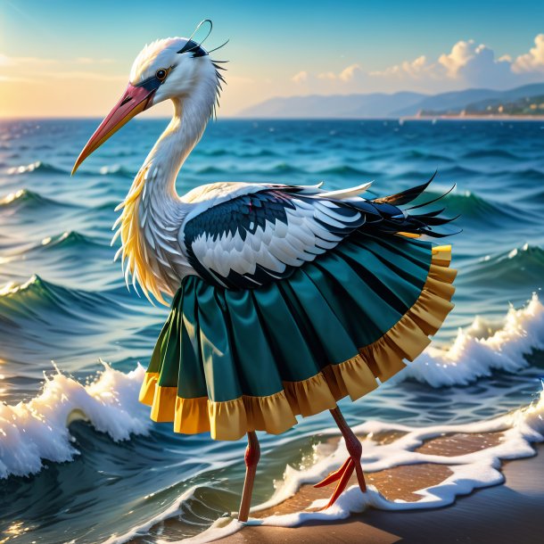 Picture of a stork in a skirt in the sea