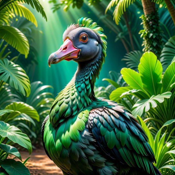 Retrato de um dodô em um vestido verde