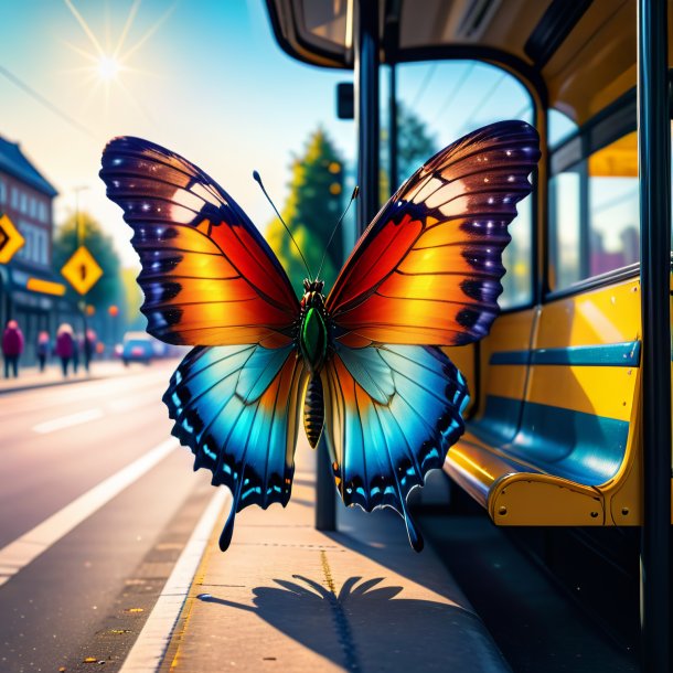 Photo of a butterfly in a sweater on the bus stop