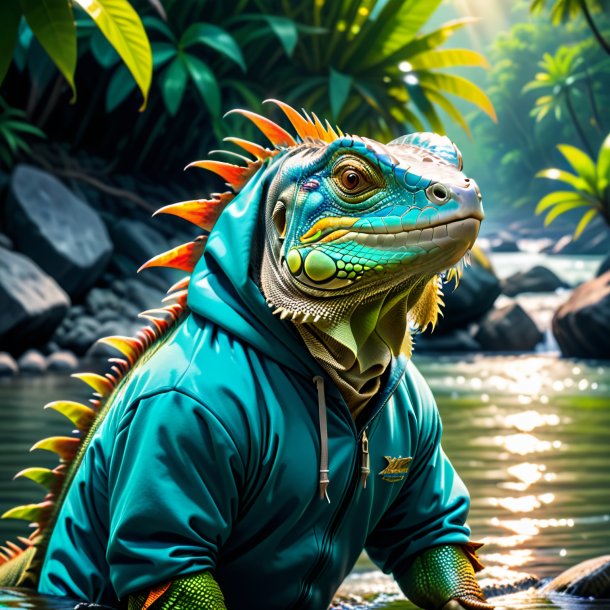 Foto de uma iguana em um hoodie no rio