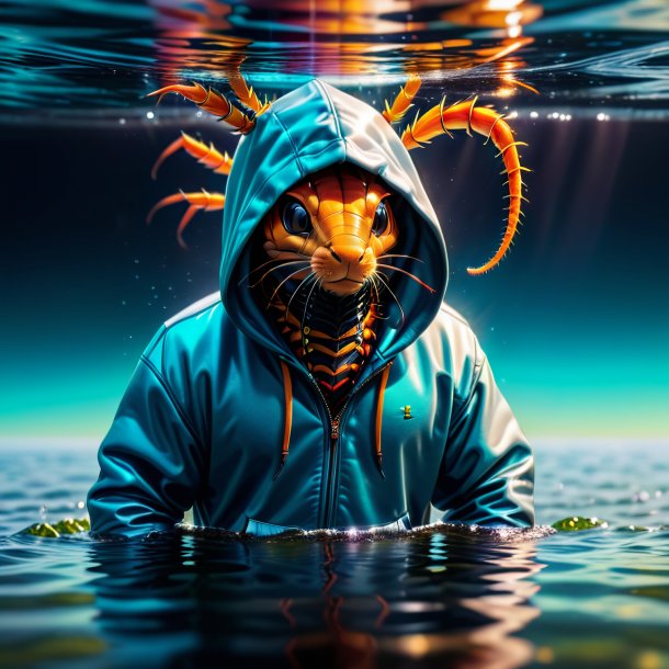 Photo of a centipede in a hoodie in the water