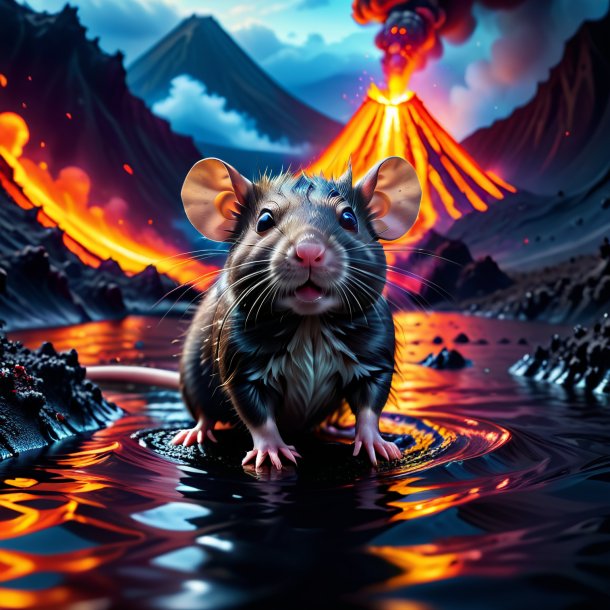 Image of a swimming of a rat in the volcano