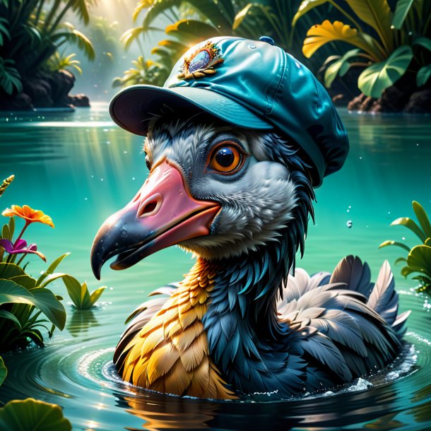 Illustration of a dodo in a cap in the water