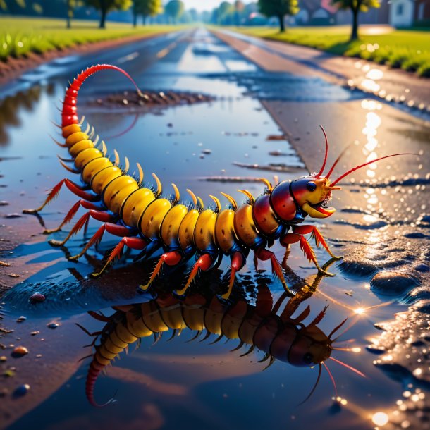 Photo d'une danse d'un centipede dans la flaque