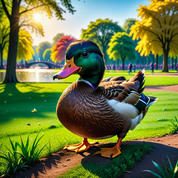 Photo of a crying of a duck in the park