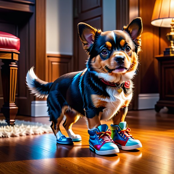 Retrato de um cão em um sapato na casa