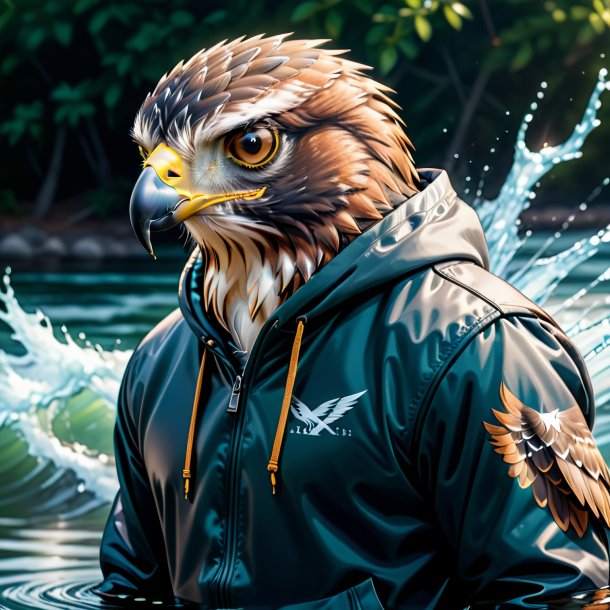 Drawing of a hawk in a hoodie in the water