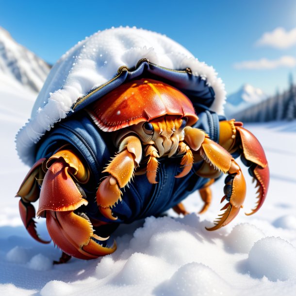 Dessin d'un crabe ermite dans un pantalon dans la neige