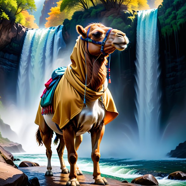 Pic of a camel in a hoodie in the waterfall