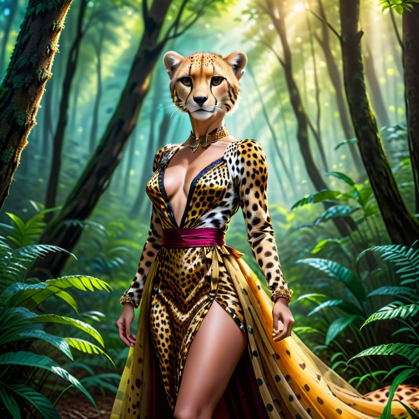 Drawing of a cheetah in a dress in the forest