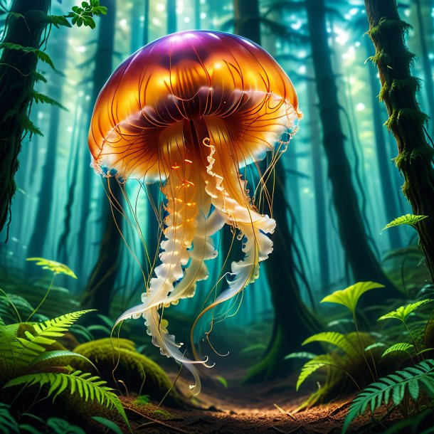 Image of a jumping of a jellyfish in the forest