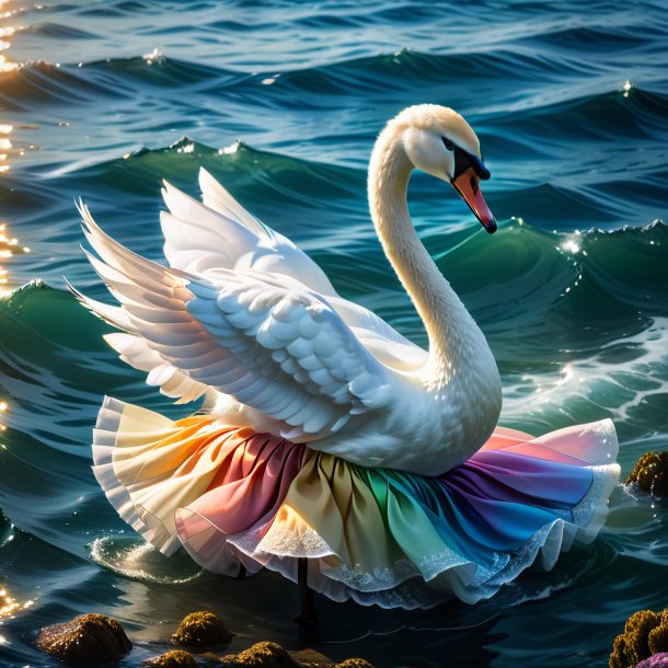 Picture of a swan in a skirt in the sea