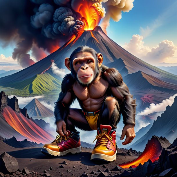 Drawing of a chimpanzee in a shoes in the volcano