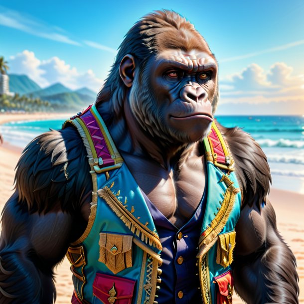 Drawing of a gorilla in a vest on the beach