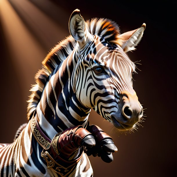 Image of a zebra in a brown gloves