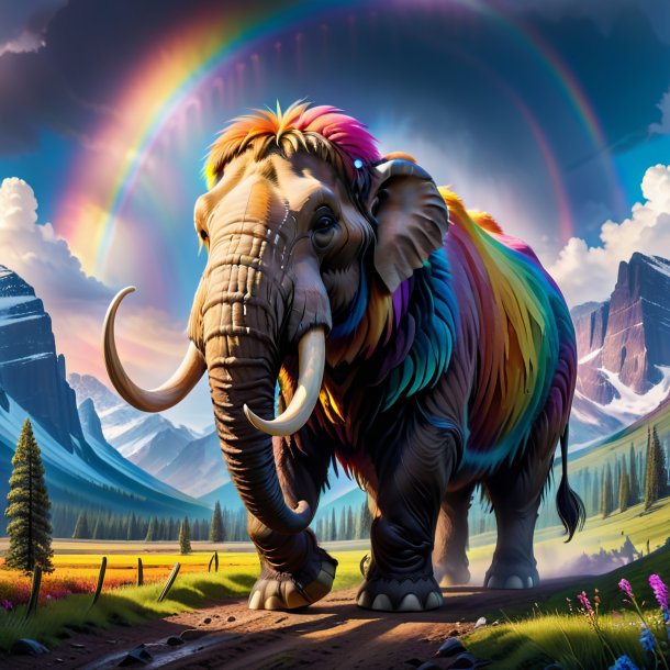 Foto de un mamut en guantes en el arco iris