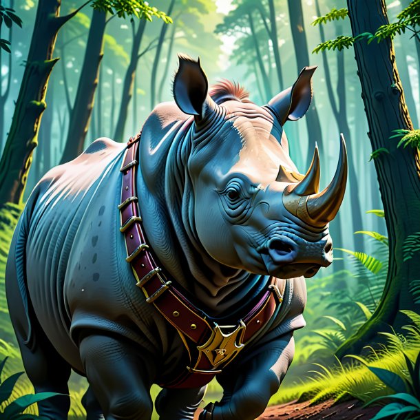 Illustration of a rhinoceros in a belt in the forest