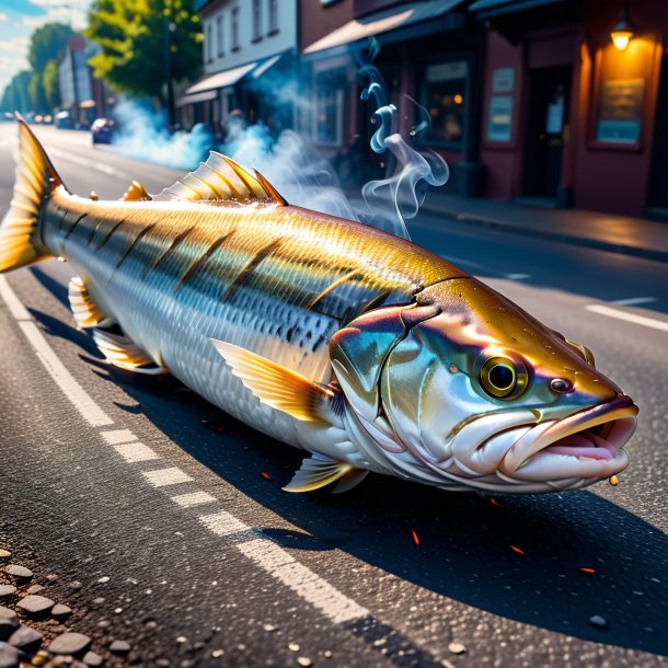 Image of a smoking of a haddock on the road