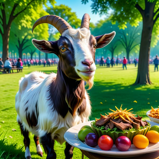 Foto de una comida de una cabra en el parque