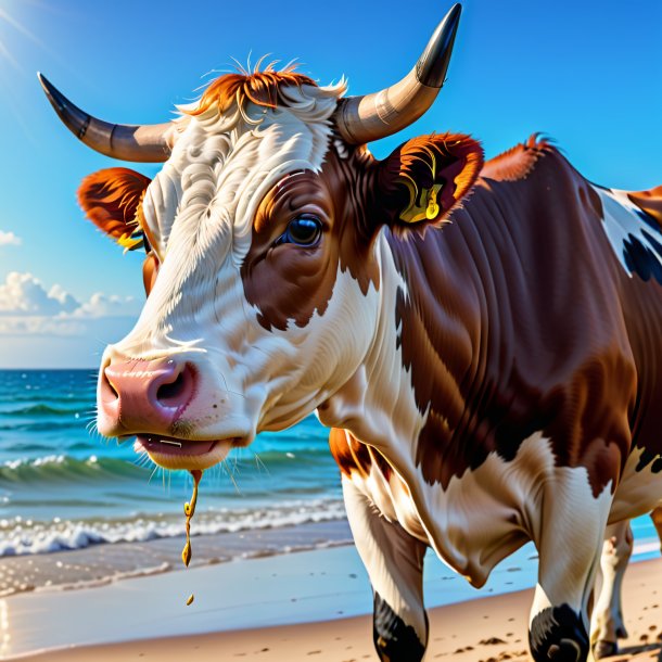 Image of a crying of a cow on the beach