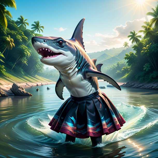 Illustration of a hammerhead shark in a skirt in the river