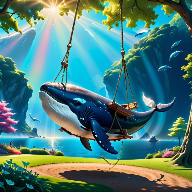 Pic of a swinging on a swing of a whale in the park