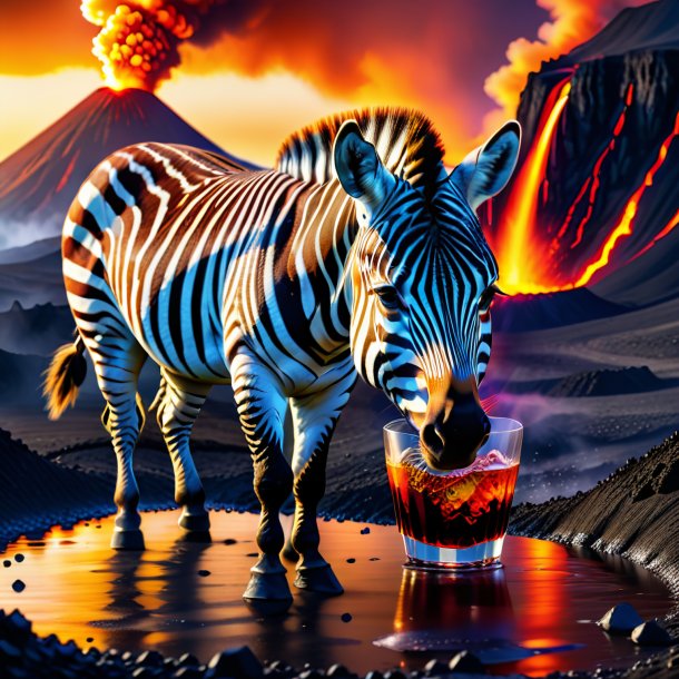 Photo of a drinking of a zebra in the volcano