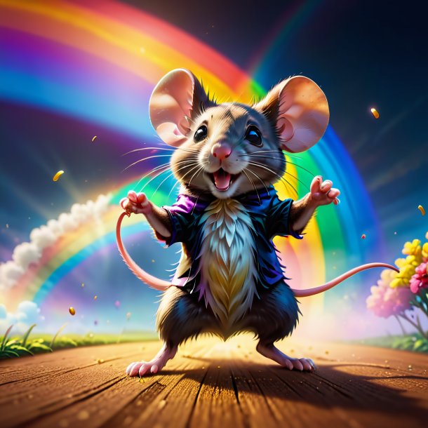 Picture of a dancing of a mouse on the rainbow