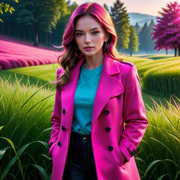 Photo of a hot pink coat from grass