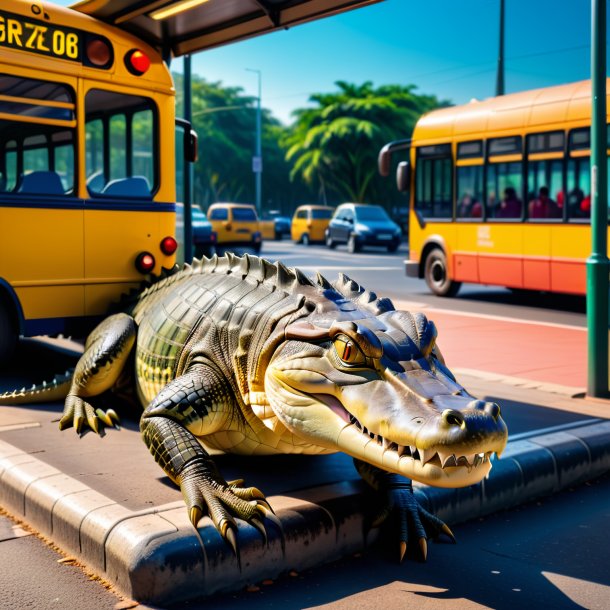 Foto de un descanso de un cocodrilo en la parada de autobús