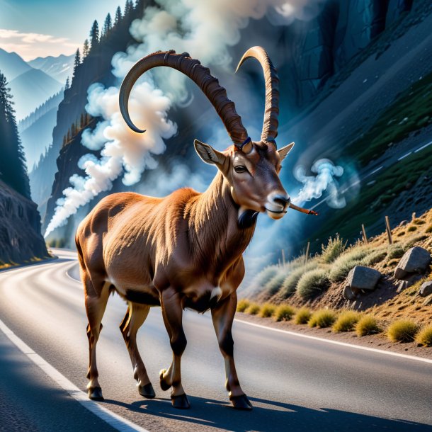 Photo of a smoking of a ibex on the road