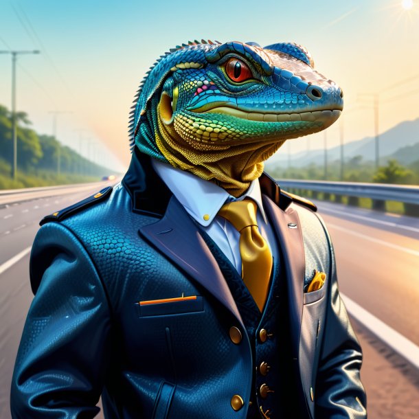 Drawing of a monitor lizard in a jacket on the highway