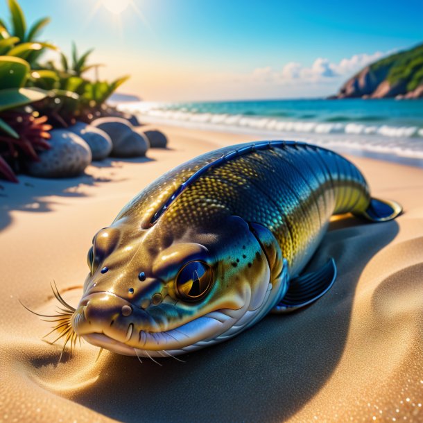 Photo of a sleeping of a eel on the beach