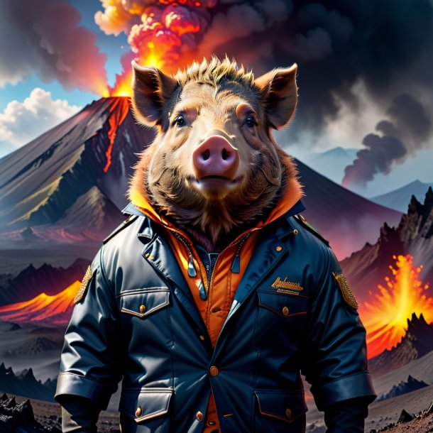 Pic of a boar in a jacket in the volcano