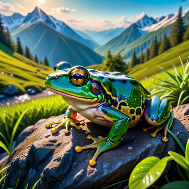 Photo of a resting of a frog in the mountains