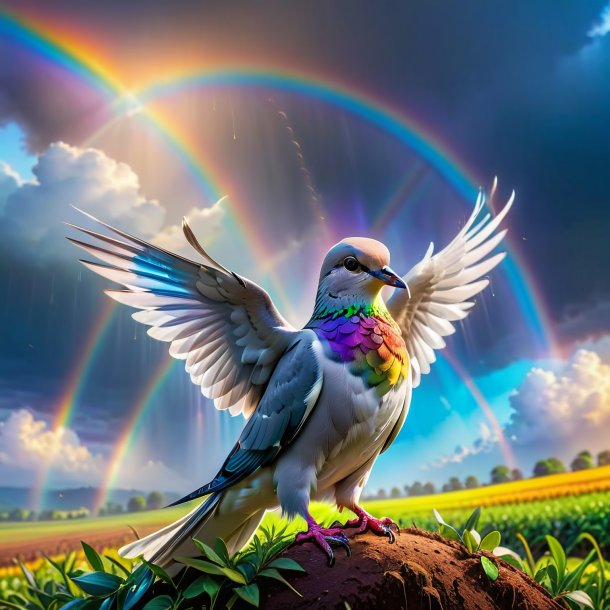 Picture of a crying of a dove on the rainbow