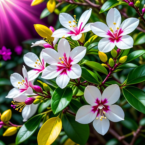 Depicting of a magenta jessamine, common white