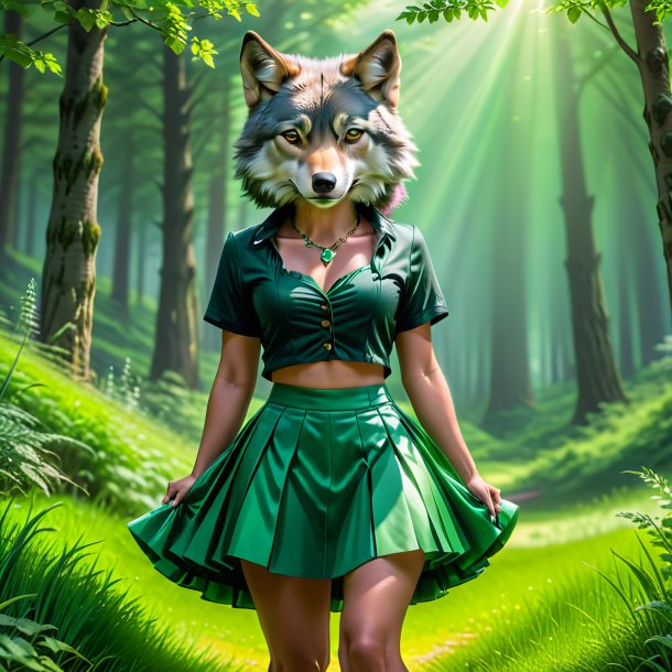 Foto de um lobo em uma saia verde