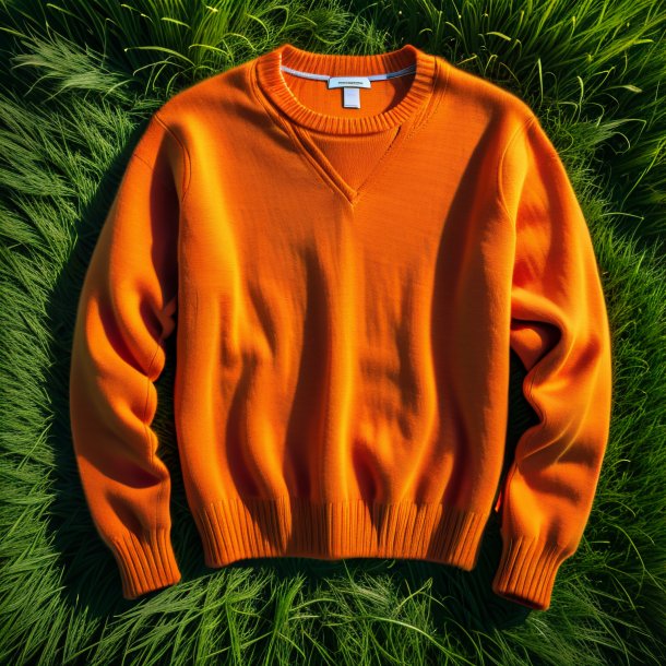 Photographie d'un pull orange de l'herbe