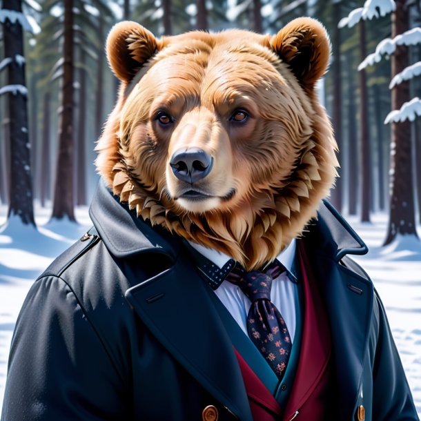 Picture of a bear in a coat in the snow