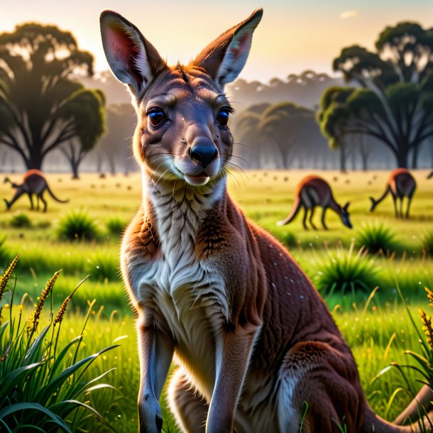 Photo d'un cri d'un kangourou dans la prairie