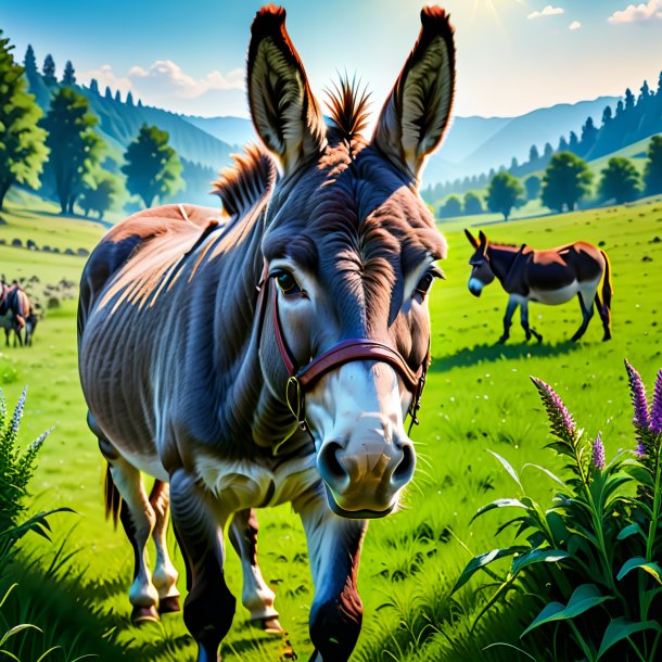 Pic of a angry of a donkey in the meadow