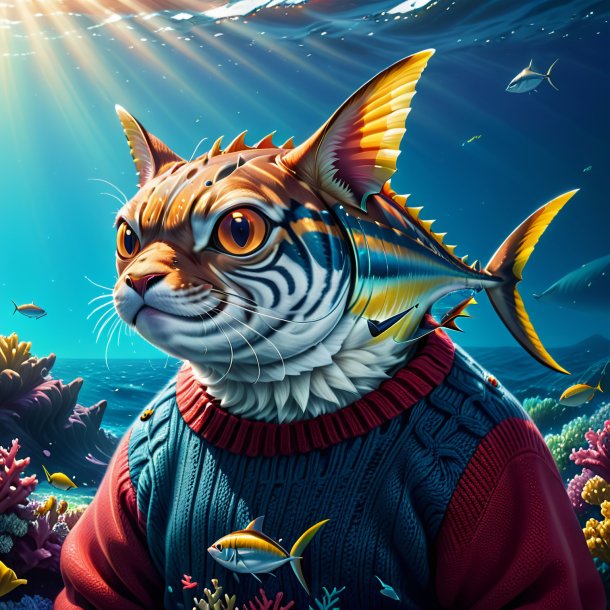 Illustration d'un thon dans un pull en mer