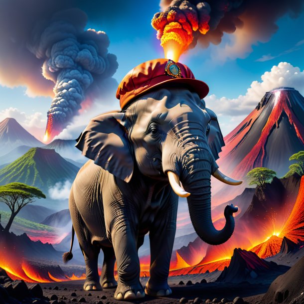 Photo of a elephant in a cap in the volcano