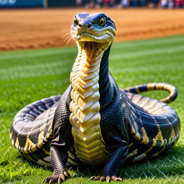 Foto de uma cobra rei em um vestido no campo