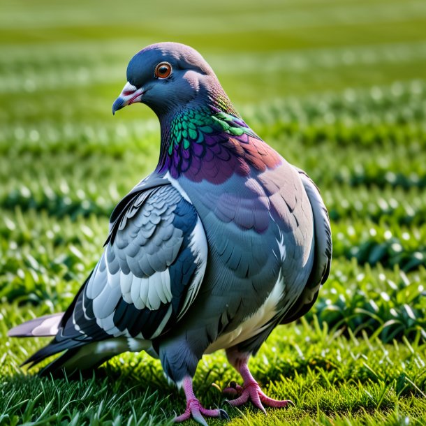 Pic of a pigeon in a coat on the field